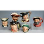 Six small Royal Doulton character jugs, to include Pied Piper D6462, The Walrus & Carpenter D6604,