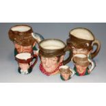 Six various Doulton character jugs, to include the Poacher D6429, Paddy and Sam Weller