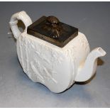 A Victorian Copeland stoneware teapot in the Japanese taste, with pewter hinged cover, impressed and