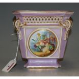 A 19th century Meissen porcelain planter, panel decorated in bright enamels with scenes of fruit and