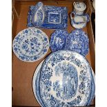 Assorted blue and white wares, to include Royal Staffordshire dinnerware by Clarice Cliff, Spode's