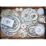 A box of chinaware, to include Minton Haddon Hall dishes, Mason's meat plate, Coalport salt and