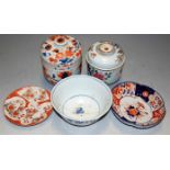 Oriental ceramics, to include Chinese Imari bowl (with rivet repair), Imari jar and cover,