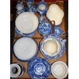 Two boxes of blue and white tableware, to include Copeland Spode biscuit barrel and cover, Cauldon