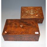 A Victorian rosewood and inlaid unfitted box, 28cm; together with one other faux rosewood example (