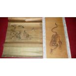 Two early 20th century Chinese paper scrolls, in poor condition