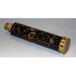 A lacquered brass and black enamelled three drawer telescope, 84cm (extended)