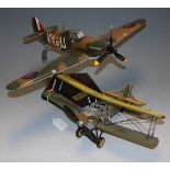 A replica model of an RAF Hawker Hurricane MkI; together with one of a WWI period bi-plane (2)
