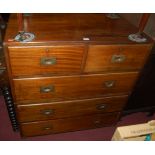 A late 19th century mahogany campaign chest, of two short over three long drawers, having flush