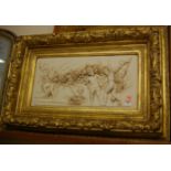 Relief carved composition panel depicting cherubs, 30x60cm in heavy gilt moulded frame