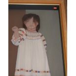 Unsigned - Study of a young girl wearing coral necklace, mixed media textile housed in glazed box