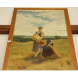 Early 20th century English school - harvest girls, oil on canvas, monogrammed JD, dated1916 lower