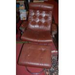 A 1960s Danish tubular chrome framed and tan button upholstered swivel open armchair, together