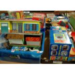 Three boxes containing a quantity of mixed toys, diecast and tinplate effects to include the