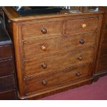 A mid-Victorian mahogany round cornered chest of two short over three long drawers, w.104cm