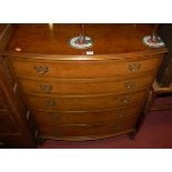 A burr walnut and crossbanded ledgeback bowfront chest, having five long drawers, on shell capped