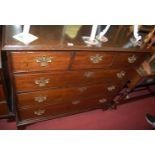 A George III mahogany squarefront chest, of three short over three long drawers, w.111cm