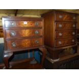 A reproduction mahogany bowfront bedside chest of four long drawers; together with a similar three