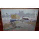 A Gourley - boats on the estuary, oil, and seven others by the artist (8) all unframed