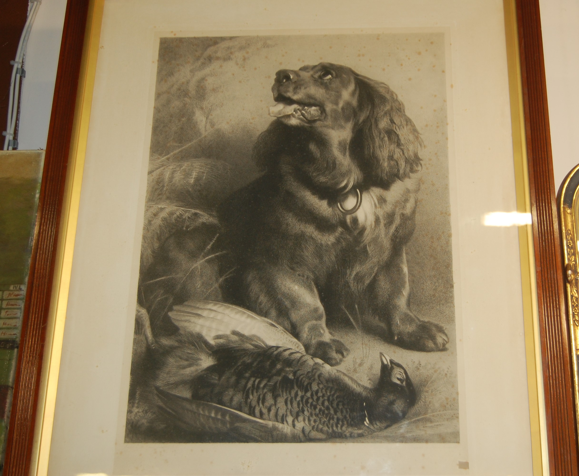 After Sir Edwin Landseer - dog with dead game, monochrome engraving by Thomas Landseer, 71x50cm