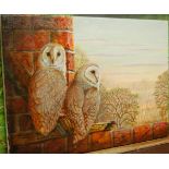 Alan Fairbrass - barn owls, acrylic, 30x40cm, and one other by the artist, 50x60cm (2)