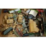 Two boxes of kit built military vehicles and aircraft with associated dioramas