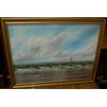 Raymond Price - coastal scene, oil on canvas, signed lower right, 45x60cm, and two others by the