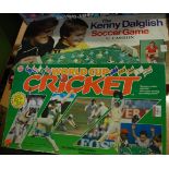 Two boxes children's board games to include World Cup Cricket and the Kenny Dalglish Soccer Game