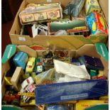 Two boxes containing a large quantity of mixed boxed and loose diecast to include Corgi, Dinky and