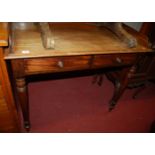 A 19th century mahogany three-quarter gallery backed two drawer side table on turned supports, w.