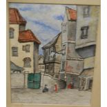 J Salmon - Continental street scene, watercolour, J Rayll - Mermaid - Rye, oil, assorted prints etc