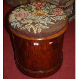 A Victorian figured walnut and tapestry upholstered hinged top commode stool
