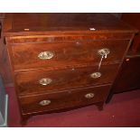 A 19th century mahogany and crossbanded squarefront chest of three long drawers, width 92cm