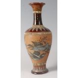A Doulton Lambeth stoneware vase, decorated with birds on a mottled ground, incised artist signature