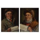 J. Forst - Pair; Head and shoulders portrait studies of men reading the Progress newspaper, oil on
