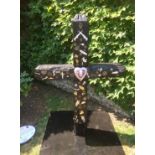 World War One centenary Art Trail - oak Trench Art cross. This 5ft high, charred black, oak trench