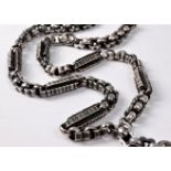 A Victorian fancy link watch chain, 75cm long, (unmarked, tests as silver), (94g)