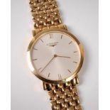 A gentleman's 18ct gold Longines Prestige wristwatch, the round dial with gold baton numerals and