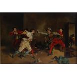 19th century Continental school - The Gamblers feud, oil on canvas, 22 x 31.5cm