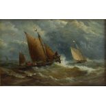 John Moore of Ipswich (1820-1902) - Sailing vessels in stormy seas, oil on copper panel, signed