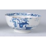 A Lowestoft porcelain slop bowl, underglaze blue decorated in the House & Landscape pattern, circa