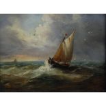 John Moore of Ipswich (1820-1902) - Pair; Sailing boats off the coastline, oil on panel, one