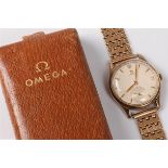 A gentleman's mid 20th century 9ct Omega wristwatch, the round champagne dial with Arabic quarter