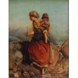 James John Hill (1811-1882) - Peasant woman and child by a mountain stream, oil on canvas, signed