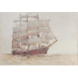 Arthur Briscoe (1873-1943) - The four-masted ship Lawhall in calm seas, watercolour, signed and