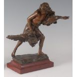 Gyula Jankovits (1865-1932) - A bronze model of a young huntsman with gamebirds, mid-brown patina,