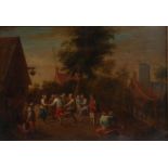 Attributed to Theobald Michau (1676-1765) - Villagers merry-making, oil on copper panel, 18 x 26cm