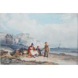 Follower of Clarkson Stanfield RA (1793-1867) - A view of Dieppe with fisherfolk on the beach,