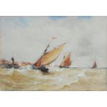 Thomas Bush Hardy RBA (1842-1897) - Fishing vessels off a Channel Port, watercolour with body