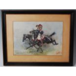 Thomas Ivester Lloyd (1873-1942), Soldiers on horseback, watercolour, signed lower right, 23.5 x